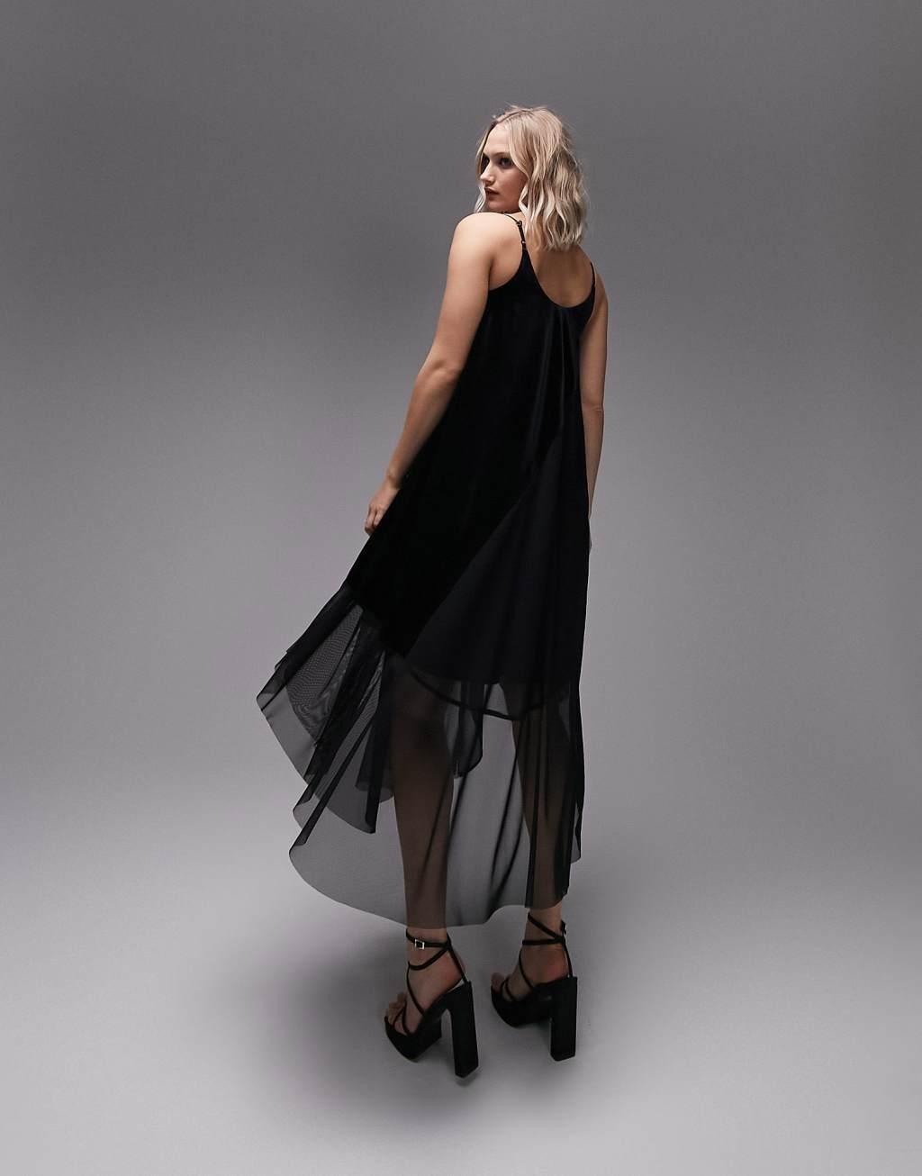 Topshop mix and match lace velvet strappy belted midi dress Product Image