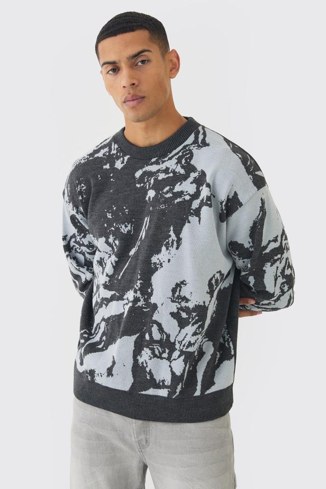 Oversized Boxy Renaissance Graphic Knit Sweater | boohooMAN USA Product Image