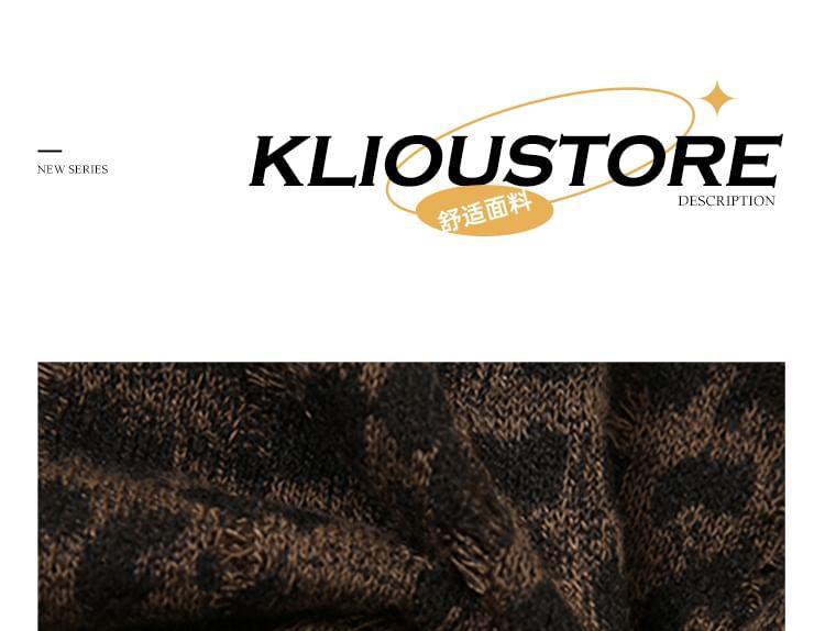 Long-Sleeve Cowl Neck Leopard Print Tee Product Image