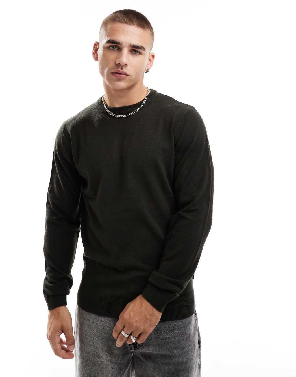 French Connection soft touch crew neck sweater in dark green Product Image