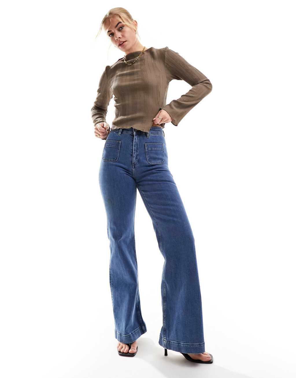 & Other Stories high waist flared jeans in deep blue product image