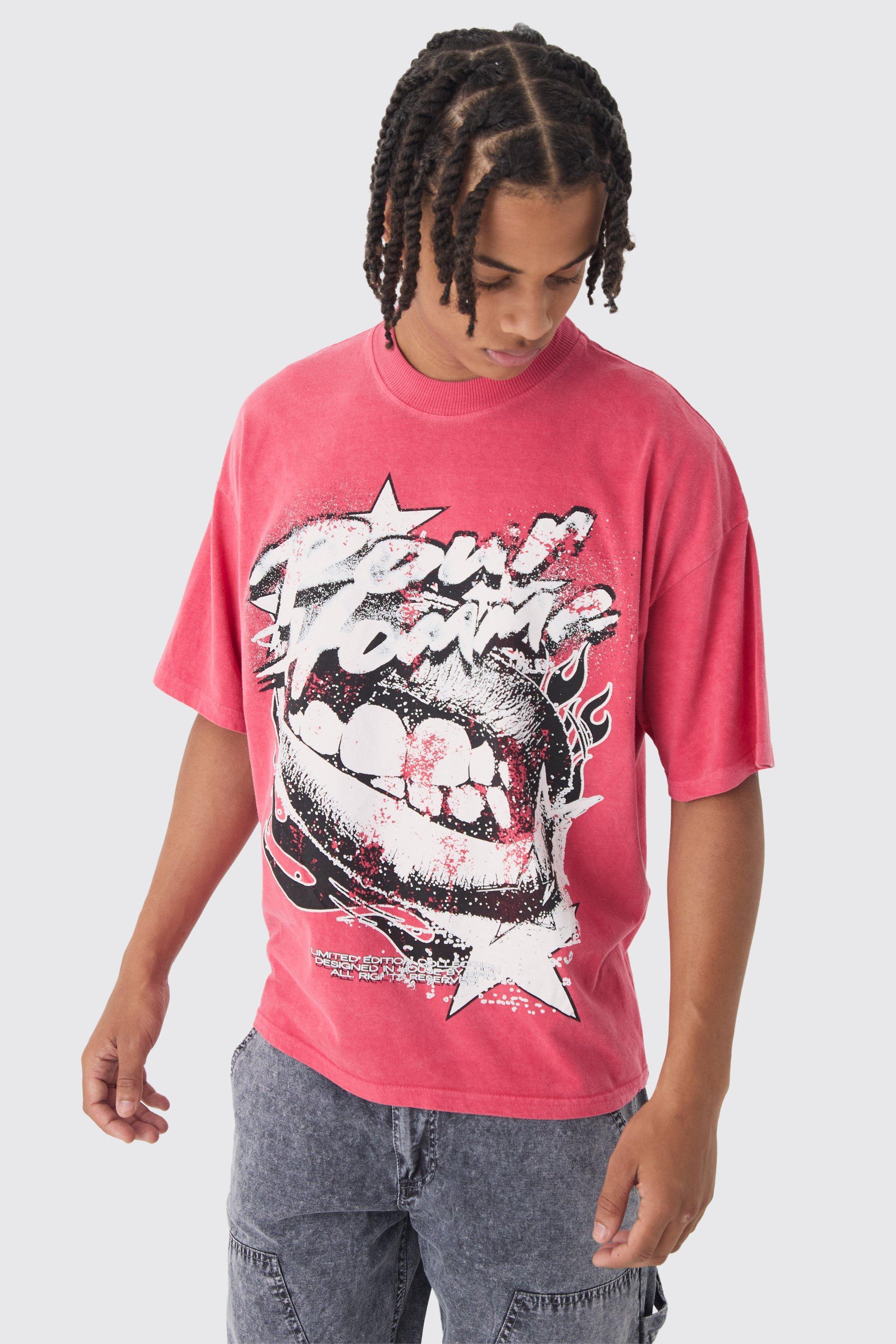 Oversized Boxy Washed Lip Graphic T-Shirt | boohooMAN USA Product Image