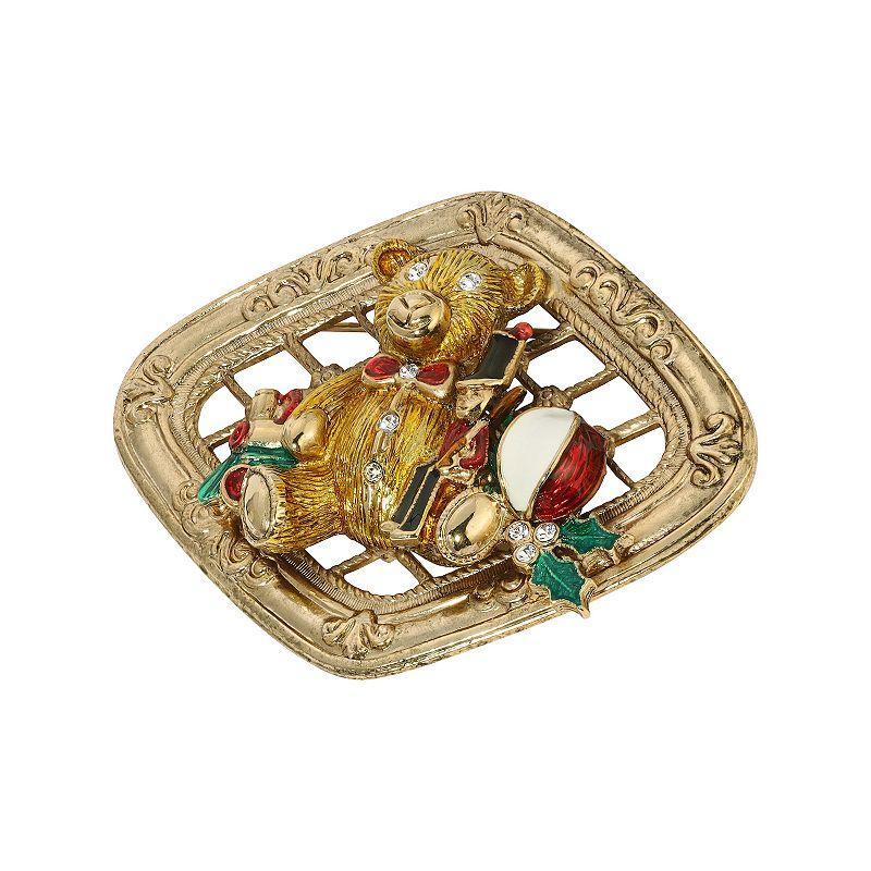 1928 Gold-Tone Christmas Bear Pin, Womens, Toys Product Image