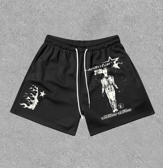 Vintage Hellstar Skull Graphic Casual Street Mesh Shorts Product Image