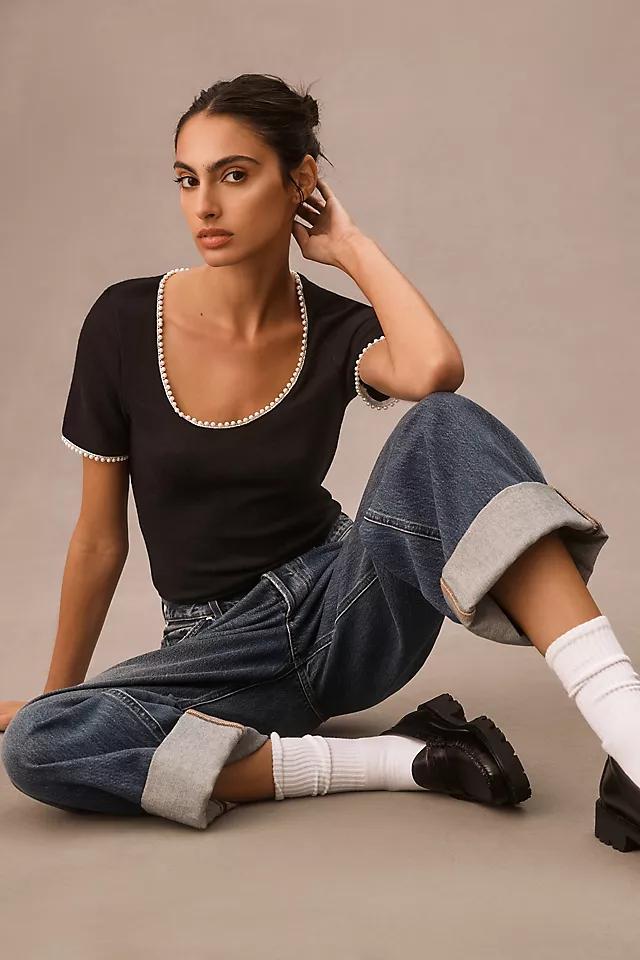 Canapé Pearl-Trim Scoop-Neck Tee Product Image