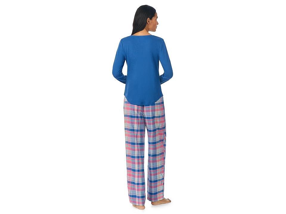 Lauren Ralph Lauren Long Sleeve Knit Henley Top Woven Pants PJ Set Plaid) Women's Pajama Sets Product Image