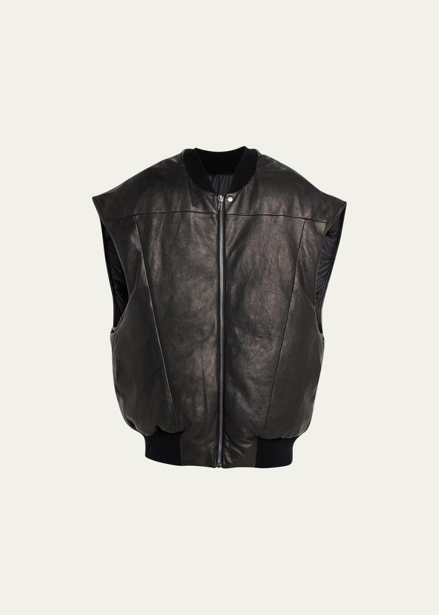 Mens Padded Leather Bomber Vest Product Image