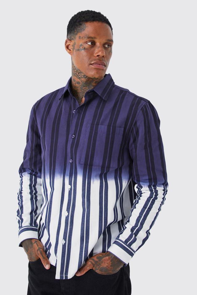 Striped Ombre Twill Overshirt | boohooMAN USA Product Image