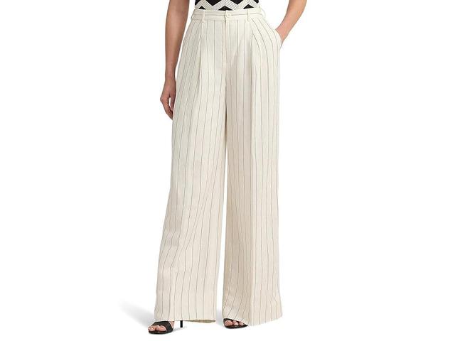 Lauren Ralph Lauren Striped Linen-Blend Wide-Leg Pants (Mascarpone Cream/Black) Women's Casual Pants Product Image