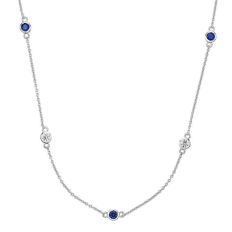 Gemminded Sterling Silver Lab-Created Blue Sapphire & Lab-Created White Sapphire Station Necklace, Womens Product Image