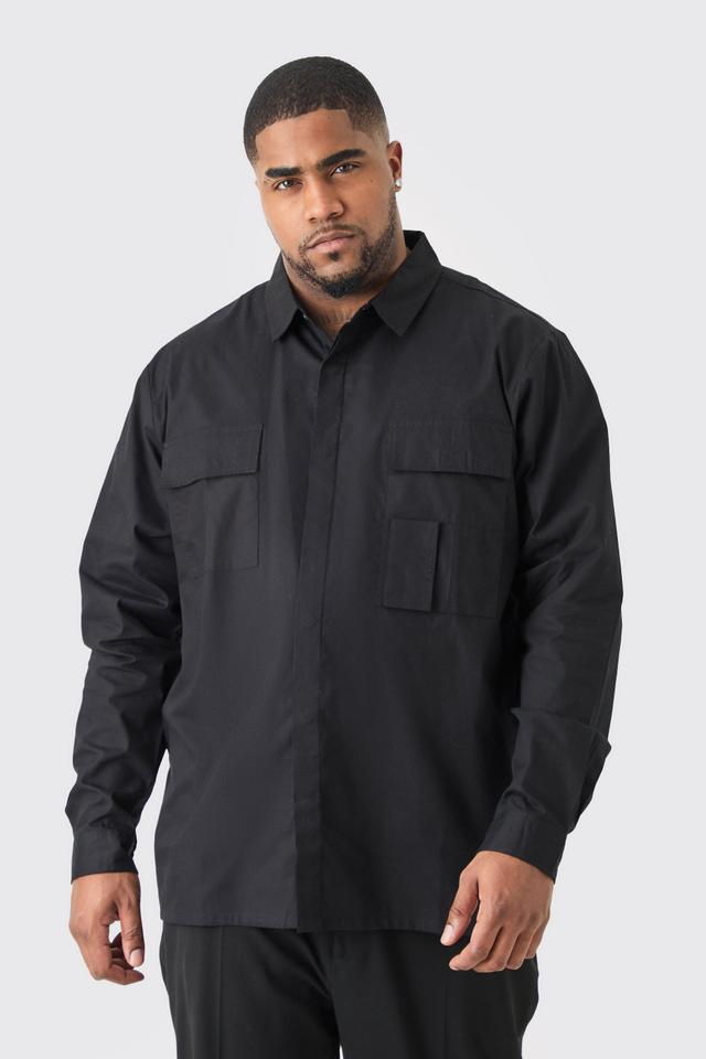 Plus Longsleeve Poplin Utility Layered Shirt | boohooMAN USA Product Image