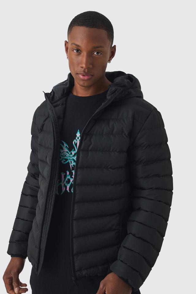 Quilted Zip Through Hooded Jacket In Black | boohooMAN USA Product Image