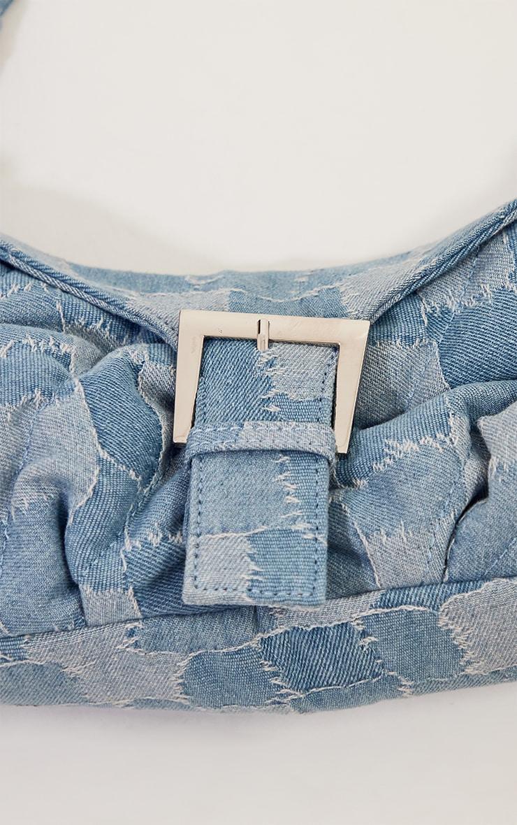 Denim Distressed Patchwork Buckle Shoulder Bag Product Image