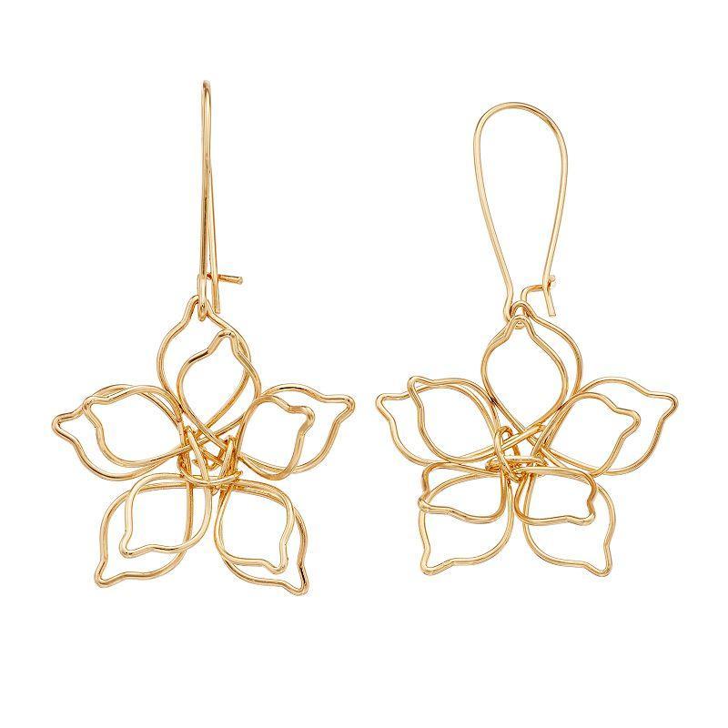 LC Lauren Conrad Gold Tone Open-Work Flower Drop Earrings, Womens Product Image