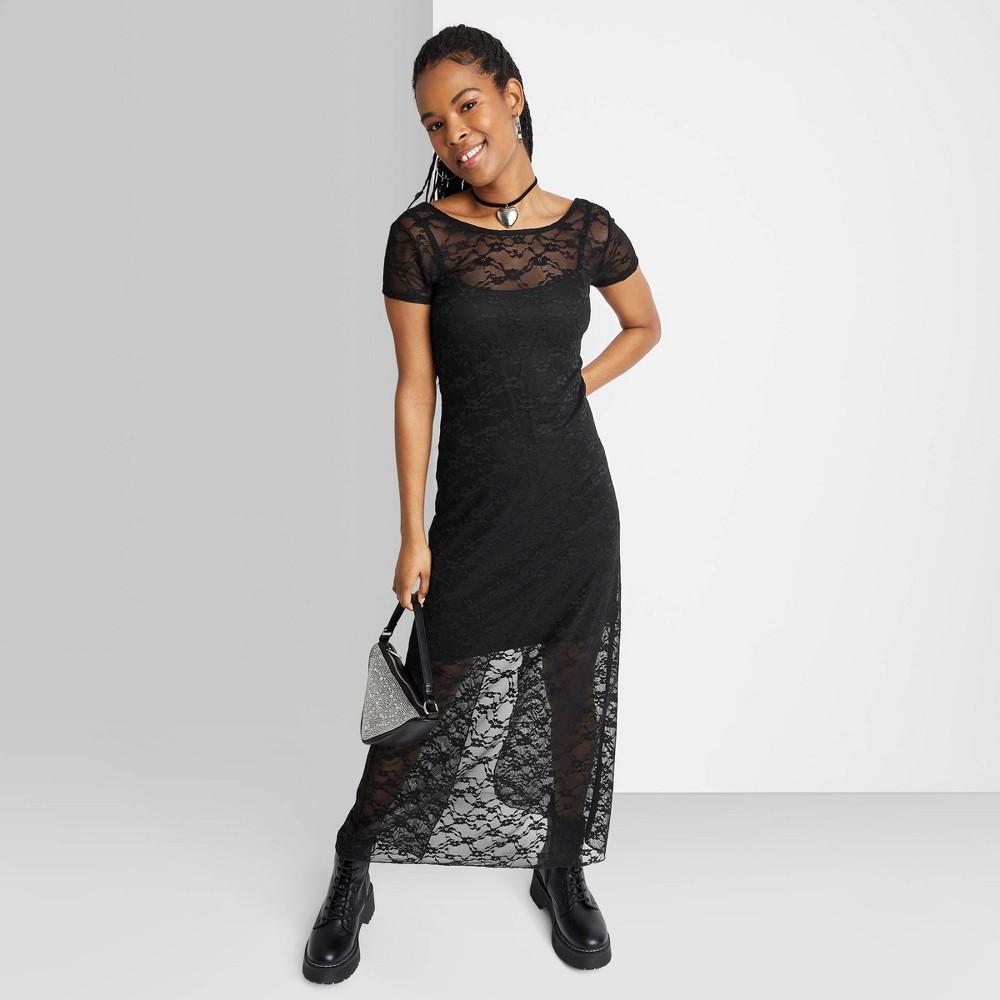 Womens Short Sleeve Maxi Dress - Wild Fable Black Lace XXS Product Image