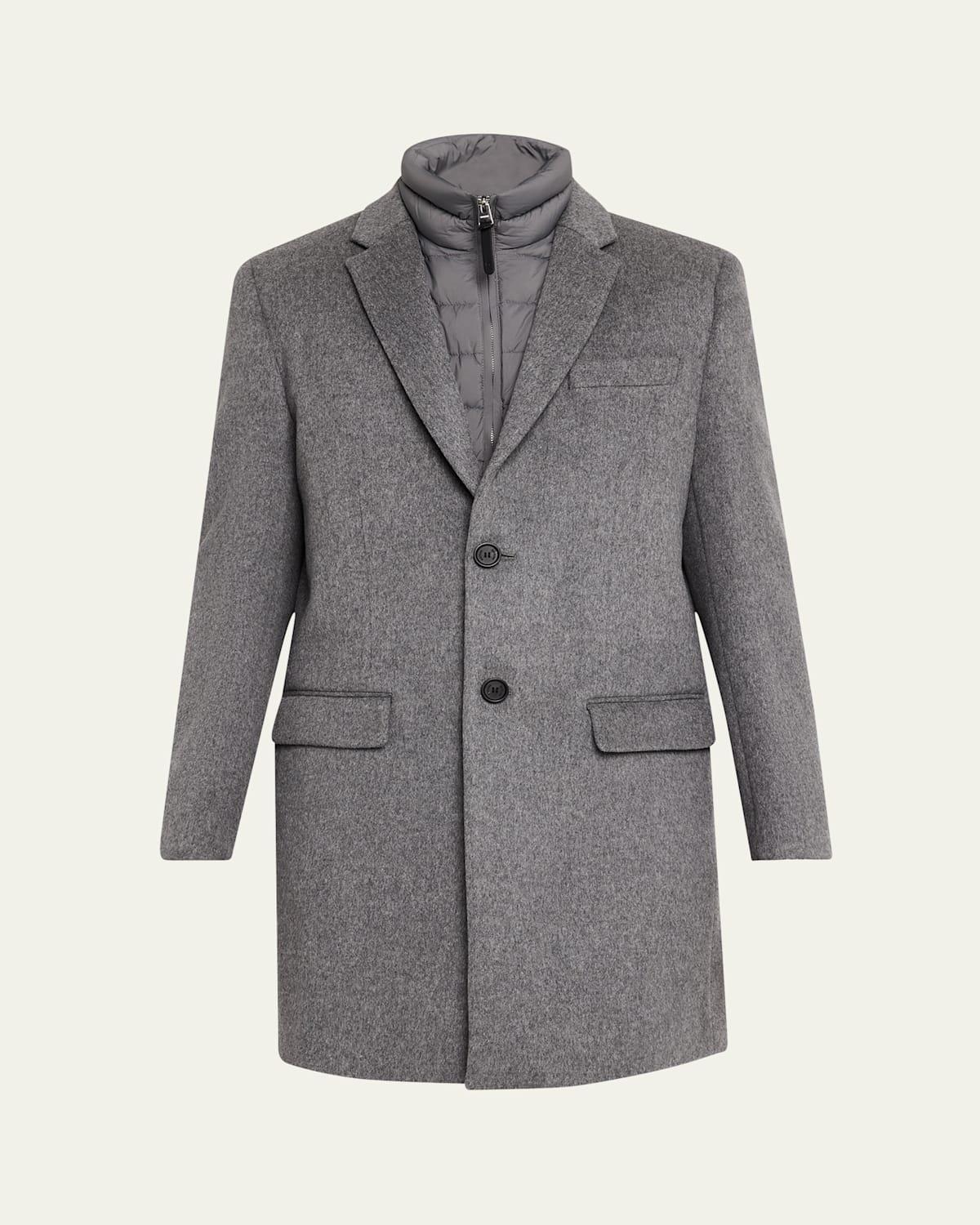 Mens Wool Topcoat with Removable Down Bib Product Image