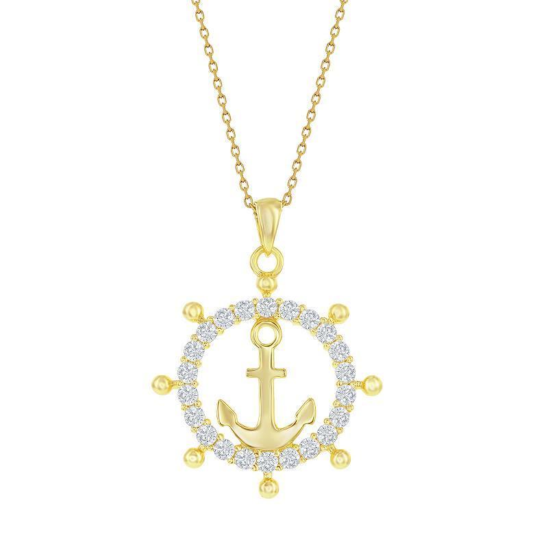 14k Gold Over Silver Cubic Zirconia Anchor & Ship Wheel Necklace, Womens Gold Tone Product Image