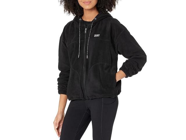 DKNY Cropped Full Zip Polar Fleece Jacket Silver) Women's Clothing Product Image