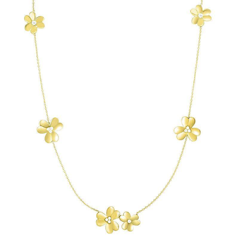 Sunkissed Sterling 14k Gold Over Silver Cubic Zirconia Flower Station Necklace, Womens Gold Tone Product Image