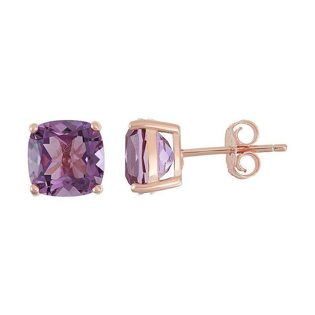 18k Rose Gold Over Silver Amethyst Stud Earrings, Womens, Purple Product Image