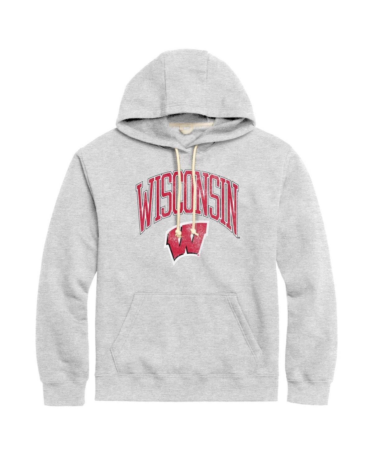 Mens League Collegiate Wear Heather Gray Distressed Wisconsin Badgers Tall Arch Essential Pullover Hoodie Product Image