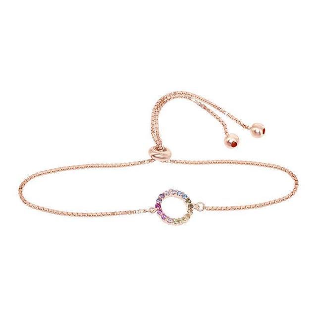 Sterling Silver Rainbow Cubic Zirconia Circle Bolo Bracelet, Womens 14k Rose Gold Plated Product Image