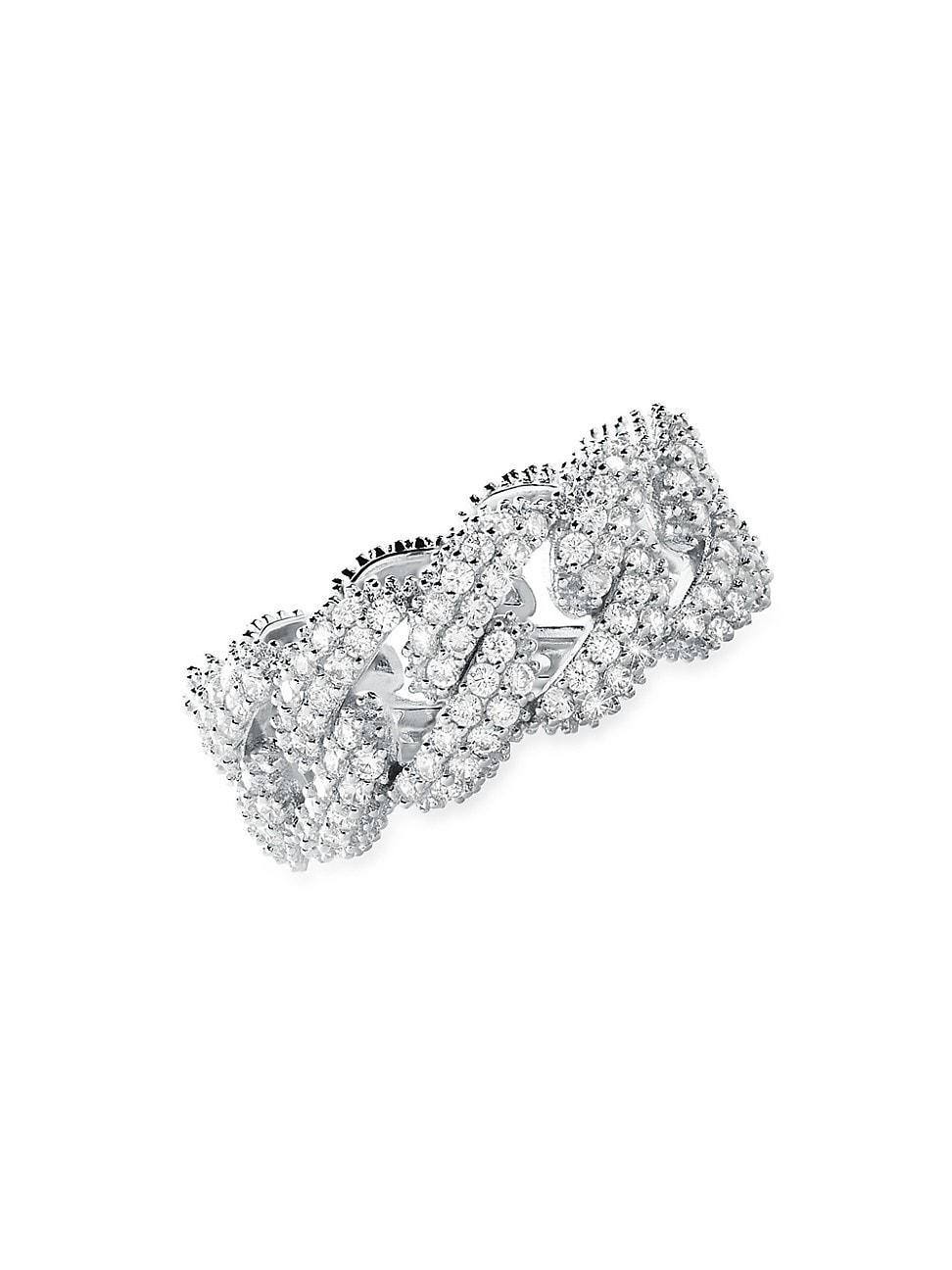 Precious Metal-Plated Sterling Silver Pavé Curb Link Ring Product Image