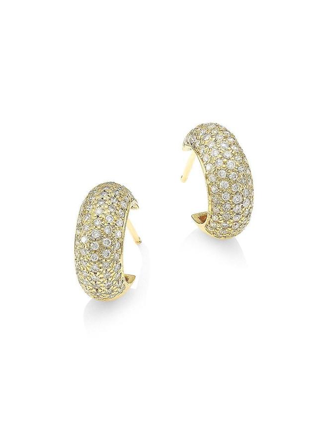 Womens 14K Yellow Gold & Diamond Pav Thick Huggie Hoop Earrings Product Image