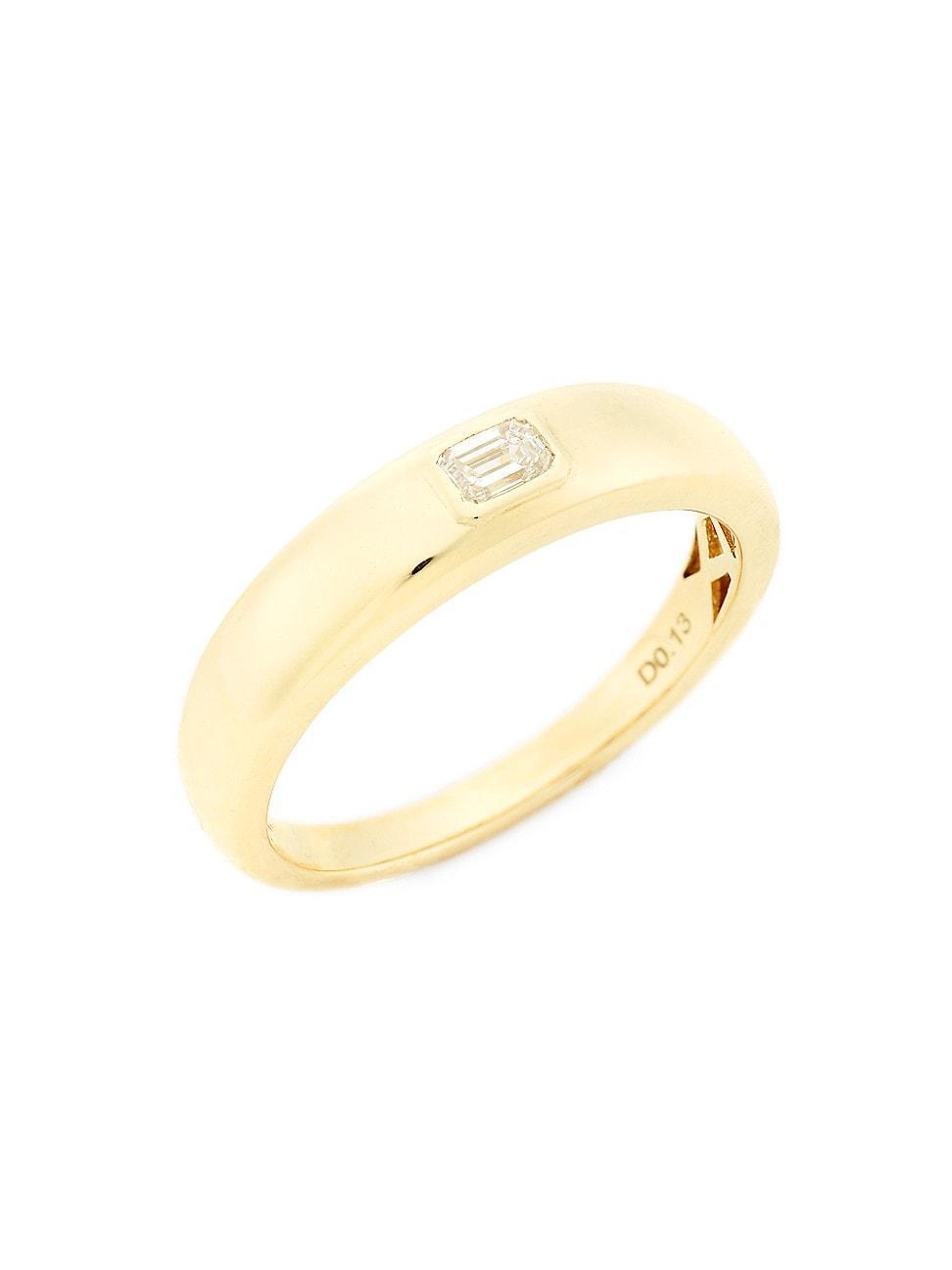 Womens 14K Yellow Gold & Emerald-Cut 0.12 TCW Diamond Dome Ring Product Image