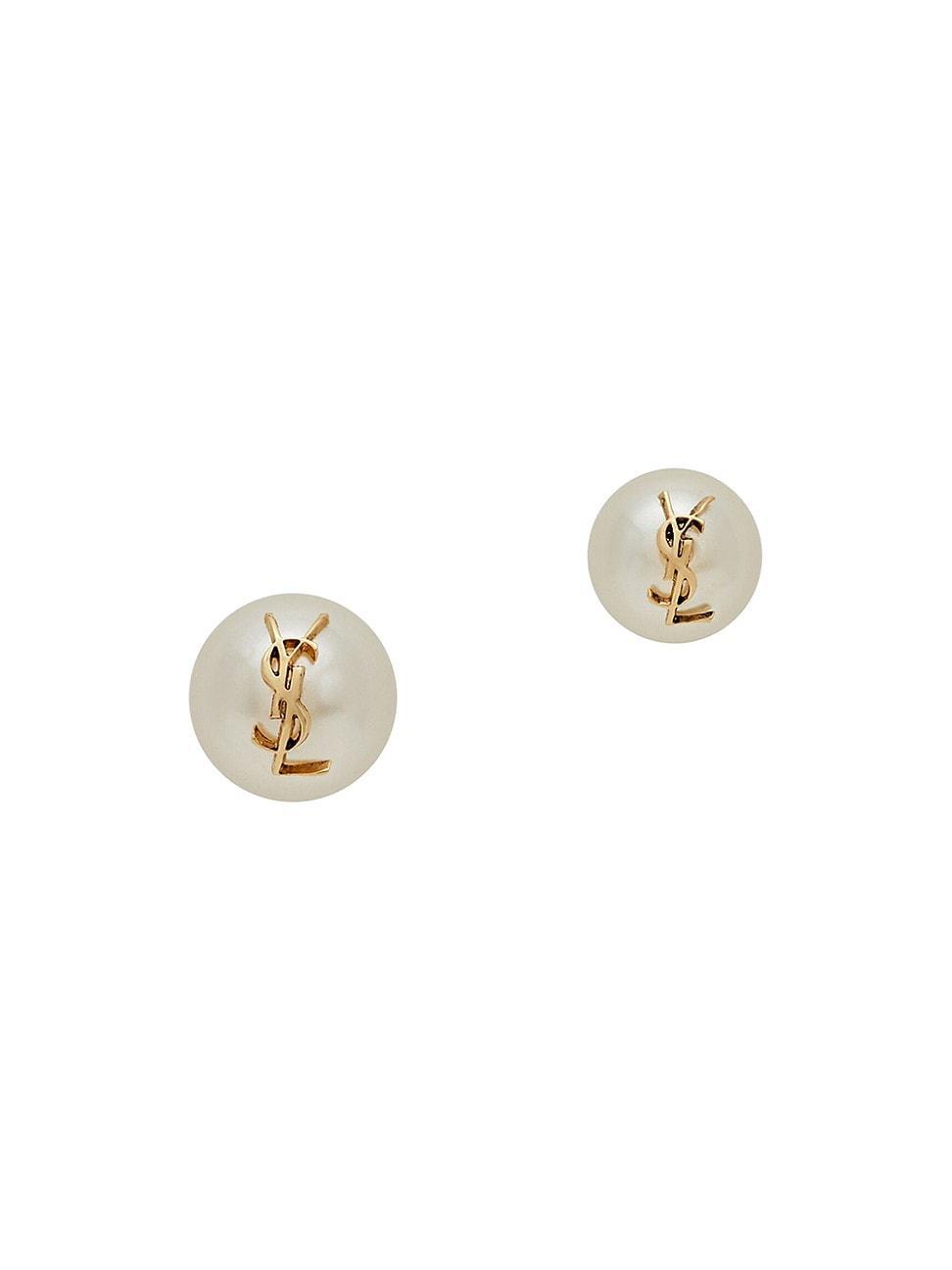 Womens Faux Pearl Logo Earrings Product Image