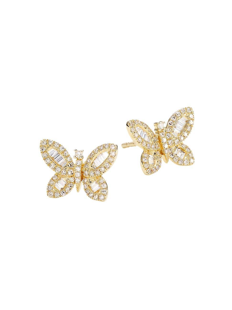 Womens Large Butterfly 14K Yellow Gold & 0.43 TCW Diamond Earrings - Yellow Gold Product Image