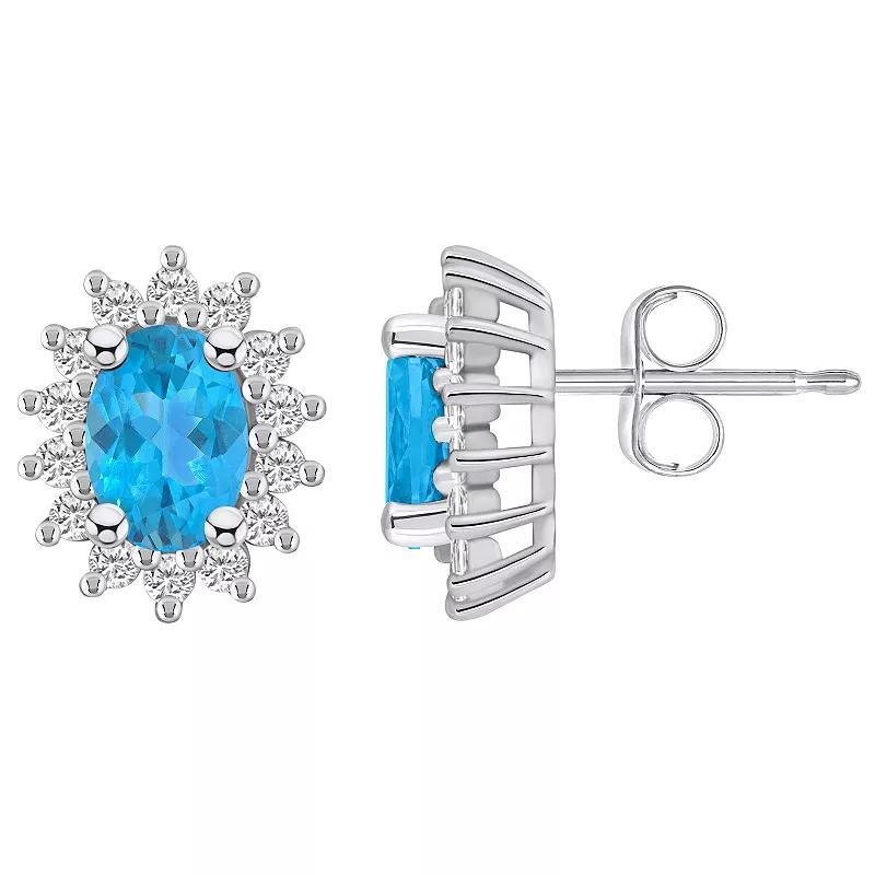 Alyson Layne 14k White Gold Oval Blue Topaz & 1/2 Carat T.W. Diamond Halo Stud Earrings, Womens Product Image