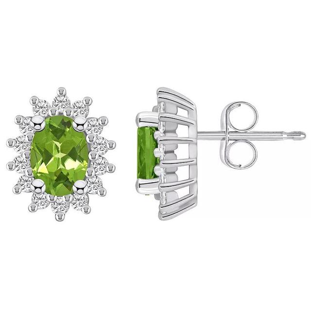 Alyson Layne 14k Gold Oval Peridot & 1/2 Carat T.W. Diamond Halo Stud Earrings, Womens, Green Product Image