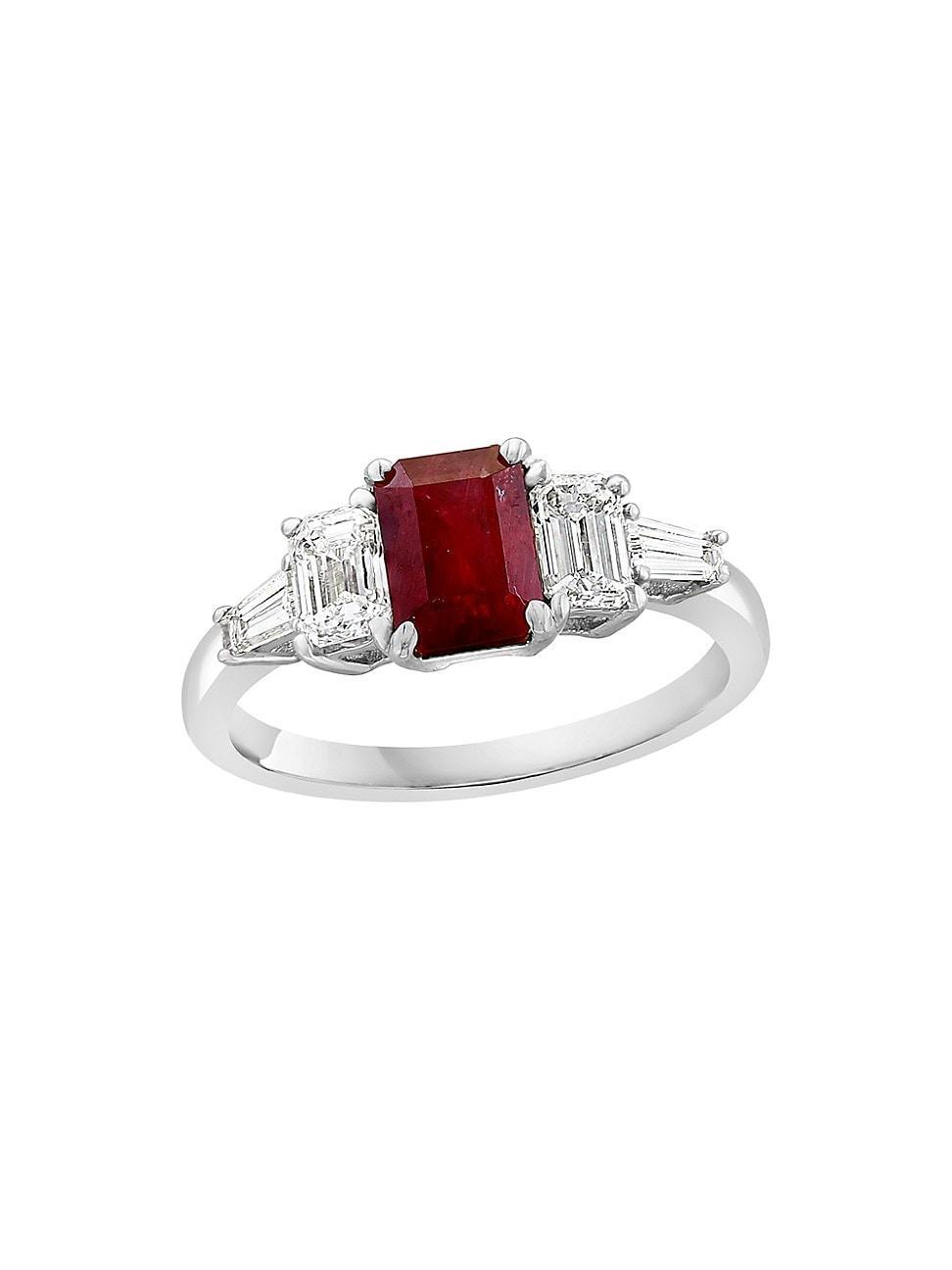 Womens Platinum, Ruby & 0.80 TCW Diamond Ring Product Image