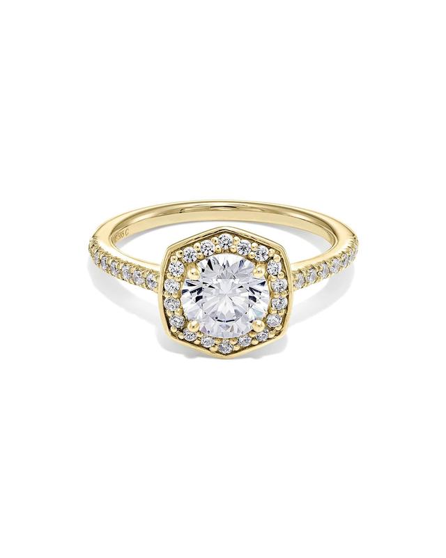 Lab Grown White Diamond Round Iconic Halo Statement Ring in 14k Yellow Gold Product Image