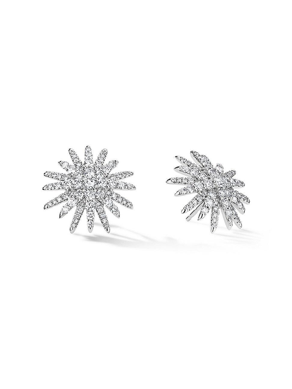 Womens Starburst Stud Earrings in 18K White Gold with Diamonds, 19MM Product Image