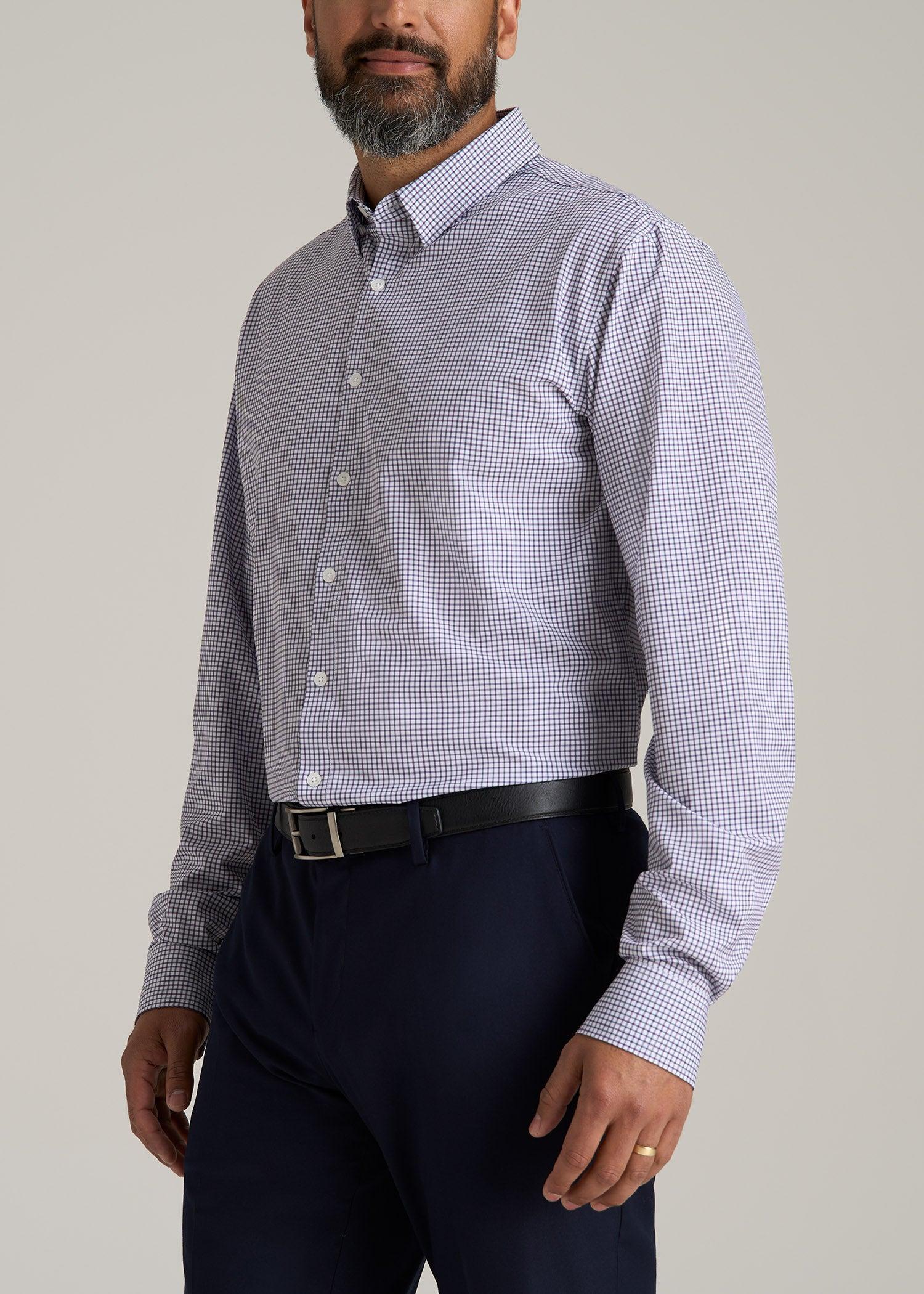 Traveler Stretch Dress Shirt for Tall Men in Plum and Black Grid Product Image