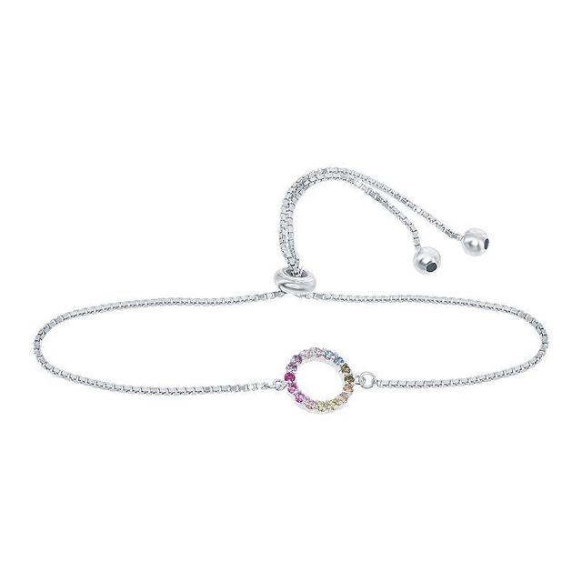 Sterling Silver Rainbow Cubic Zirconia Circle Bolo Bracelet, Womens Product Image