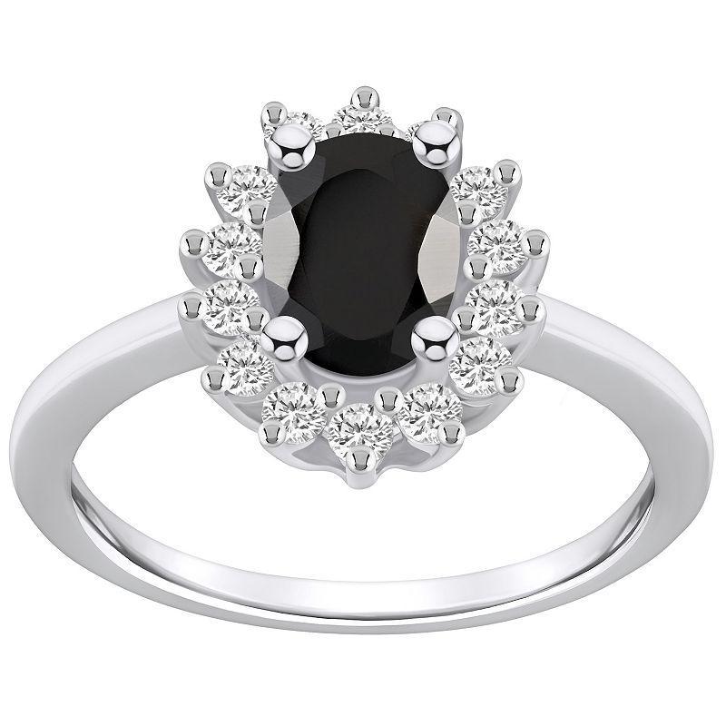 Alyson Layne 14k White Gold Oval Cut Onyx & 1/3 Carat T.W. Diamond Halo Ring, Womens Black Product Image