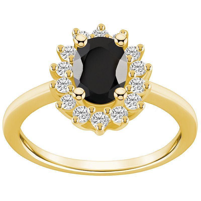 Alyson Layne 14k Gold Oval Cut Onyx & 1/3 Carat T.W. Diamond Halo Ring, Womens Black Product Image