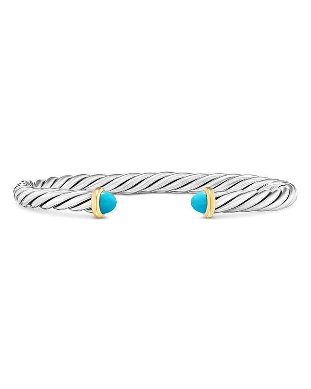 Mens Cable Flex Cuff Bracelet with Gemstone and 14K Gold in Silver, 6mm Product Image