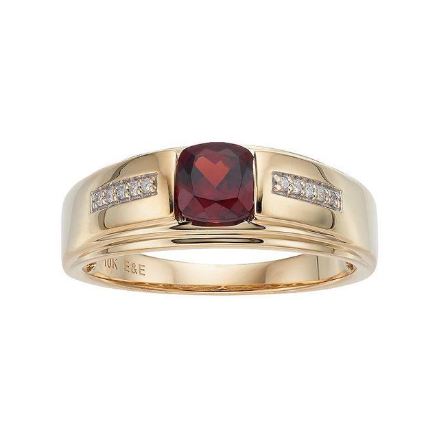 Mens 10k Gold Lab-Created Garnet & Diamond Accent Ring Product Image