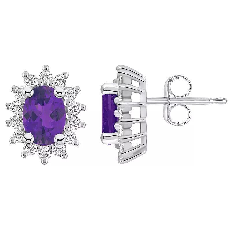 Alyson Layne 14k White Gold Oval Amethyst & 1/2 Carat T.W. Diamond Halo Stud Earrings, Womens Product Image