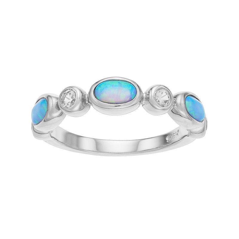 Sterling Silver Lab-Created Blue Opal & Lab-Created White Sapphire Ring, Womens Product Image