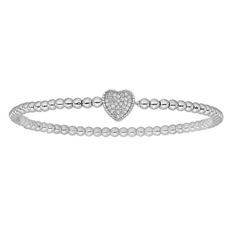 Sophie Miller Sterling Silver Cubic Zirconia Beaded Stretch Bracelet, Womens Product Image