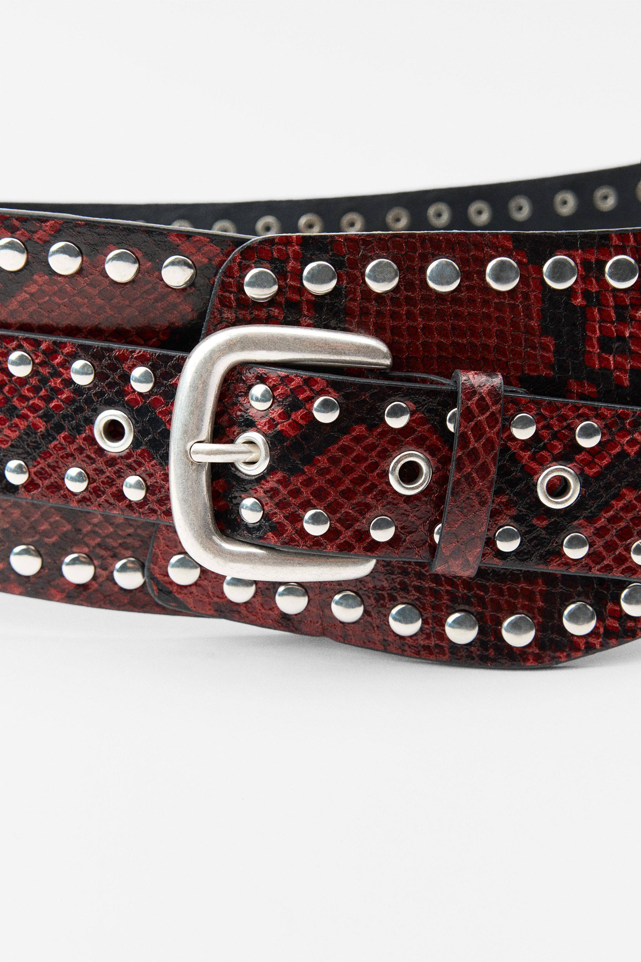 ANIMAL PRINT STUDDED LEATHER SASH BELT Product Image