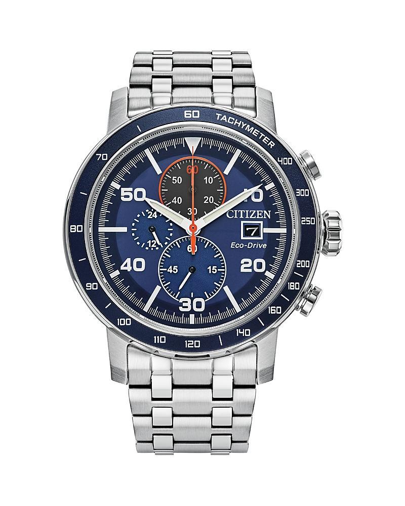 Men's Citizen Eco-DriveÂ® Brycen Chronograph Silver-Tone Watch with Blue Dial (Model: Ca0850-59L) Product Image