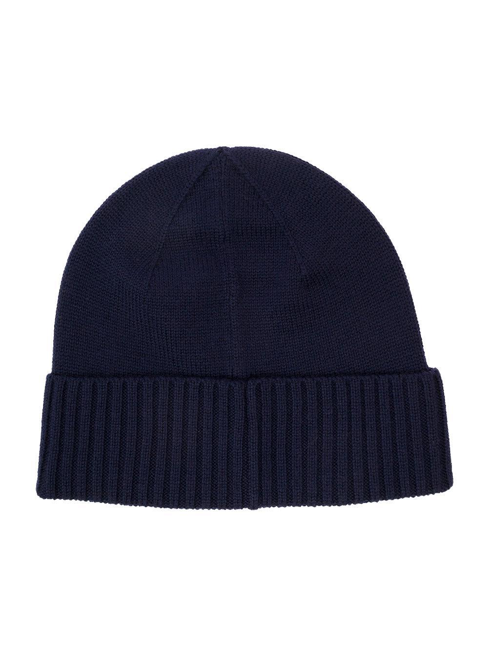 Logo-embroidered Ribbed Wool Beanie In Blue Product Image