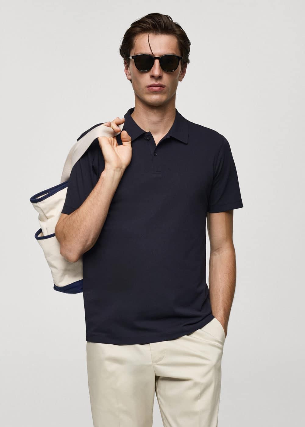 Slim-fit cotton piqué textured polo shirt - Men | MANGO USA Product Image