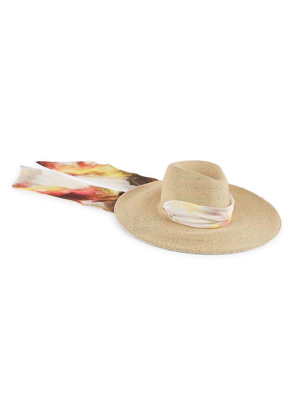 Womens Cassidy Watercolor Print-Trimmed Straw Fedora Product Image